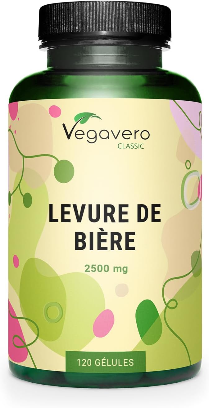 Levure de Bière Active - Dosage Élevé: 2500 mg - Cure Cheveux + Ongles + Peau - 120 Gélules - 100% Pure & Sans Additifs - Vegan - Vegavero®