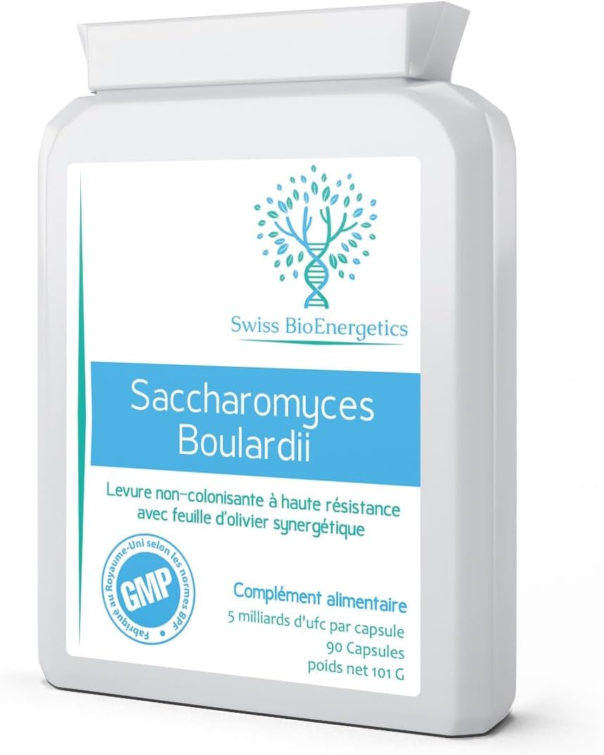 Saccharomyces Boulardii 5 milliards d'UFC - Levure non colonisante à haute résistance avec feuille d'olivier synergique, biotine et vitamine D3-90 capsules