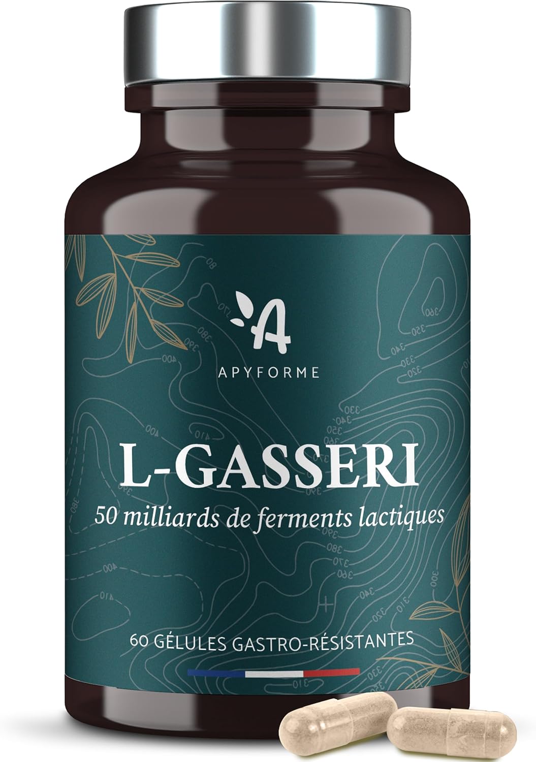 Lactobacillus Gasseri Probiotique Ventre Plat - Flore Intestinale Digestion - Jusqu'à 50 Milliards d'UFC/Jour - Gélules Gastro-Résistantes - 100% FRANÇAIS - Fabriqué en France par Apyforme 1 X Boîte 60 Gélules