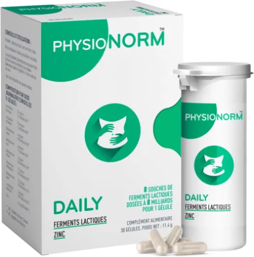 Physionorm Daily - Probiotiques Flore Intestinale & Zinc - Complément Alimentaire pour Confort Digestif, Ballonnements, Transit & Colon Irritable - Cure Ventre Plat - 30 Gélules