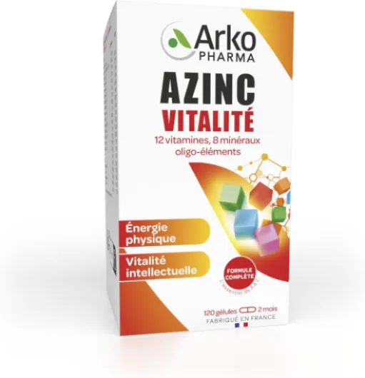 Azinc Vitalité - Réduit la fatigue due au surmenage, soutient les performances intellectuelles, dès 15 ans - 120 gélules