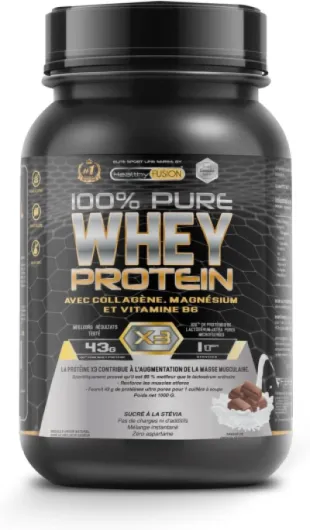Healthy Fusion, 100% Whey Protein - Protéine Pure avec Collagène & Magnésium - Tonifie, Augmente la Masse Musculaire & Aide à la Récupération - Saveur Chocolat - 1000g
