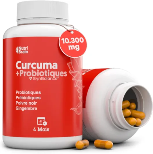 Curcuma avec PROBIOTIQUES et PRÉBIOTIQUES - Très Haute Concentration (>95%) - 10300 mg - Anti-inflammatoire pour le Bien-être Articulaire, Musculaire, Osseux et Digestif - 125 jours - 1 gélule/jour