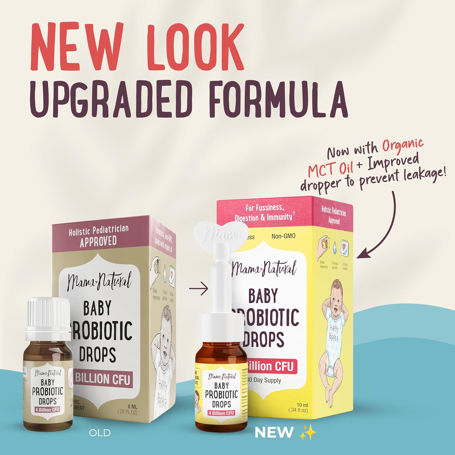 Mama Natural Gouttes probiotiques pour bébé (0,28 Fl Oz) - 4 milliards de CFU pédiatres testés nourrissons probiotique probiotique aide à soulager la colite chez les nouveau-nés et soulager la