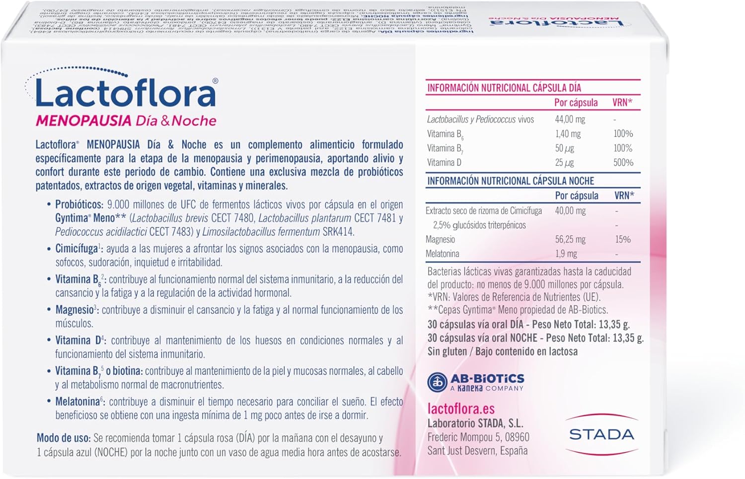 Lactoflora Ménopause jour et nuit, contrôle des bouffées de chaleur et du sommeil, formule avec cimicifuge, probiotiques et mélatonine pour ménopause et périménopause, 60 gélules