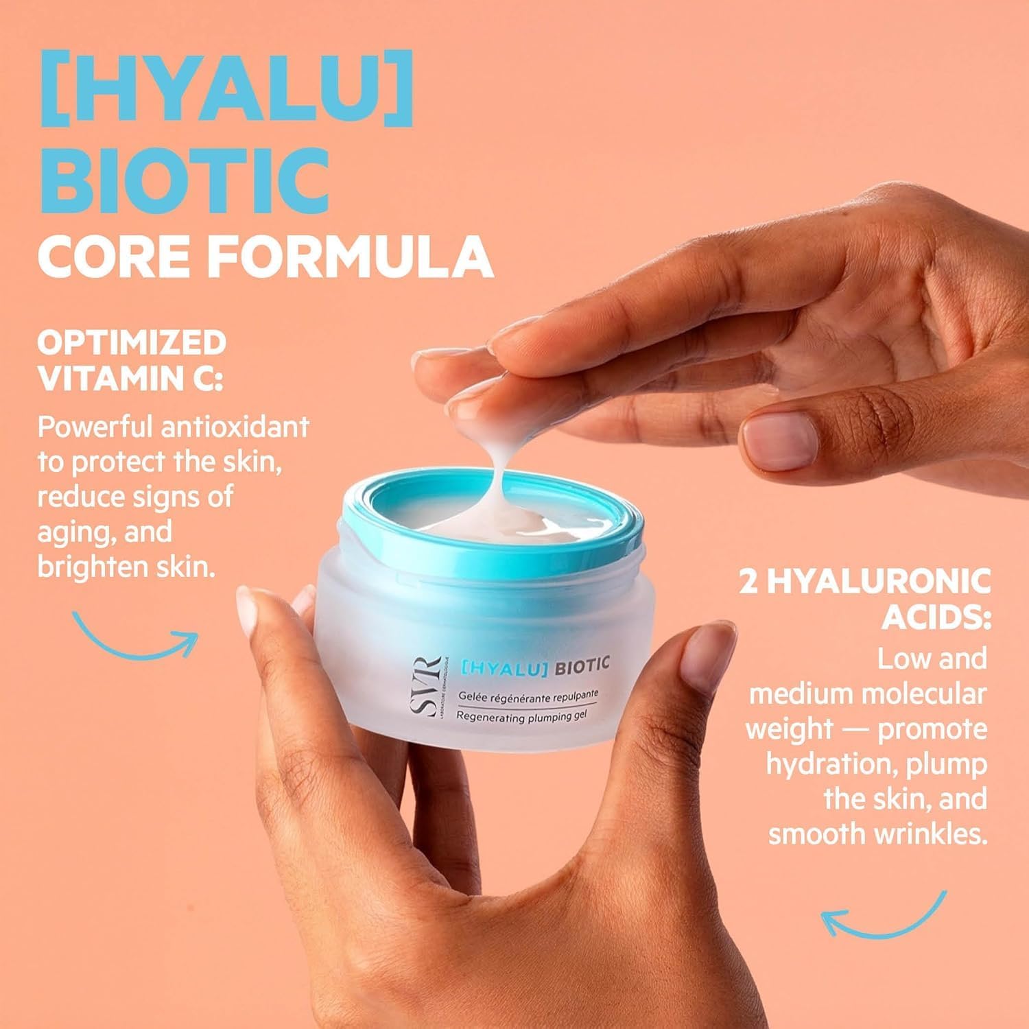 [HYALU] Biotic - Gelée Régénérante Repulpante – Hydratation 48h & Éclat – Peaux déshydratées, sensibles, ridées – Probiotiques, Acide hyaluronique, Vitamine C – 50 ml
