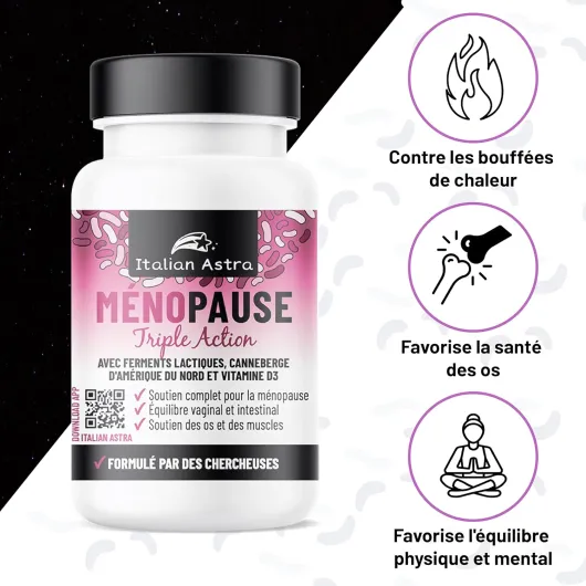 Ménopause & Pré-Ménopause - Complément Naturel Sans Hormones - Bouffées de Chaleur, Sommeil, Humeur - Probiotiques & Canneberge - 60 Gélules – Fabriqué en Italie