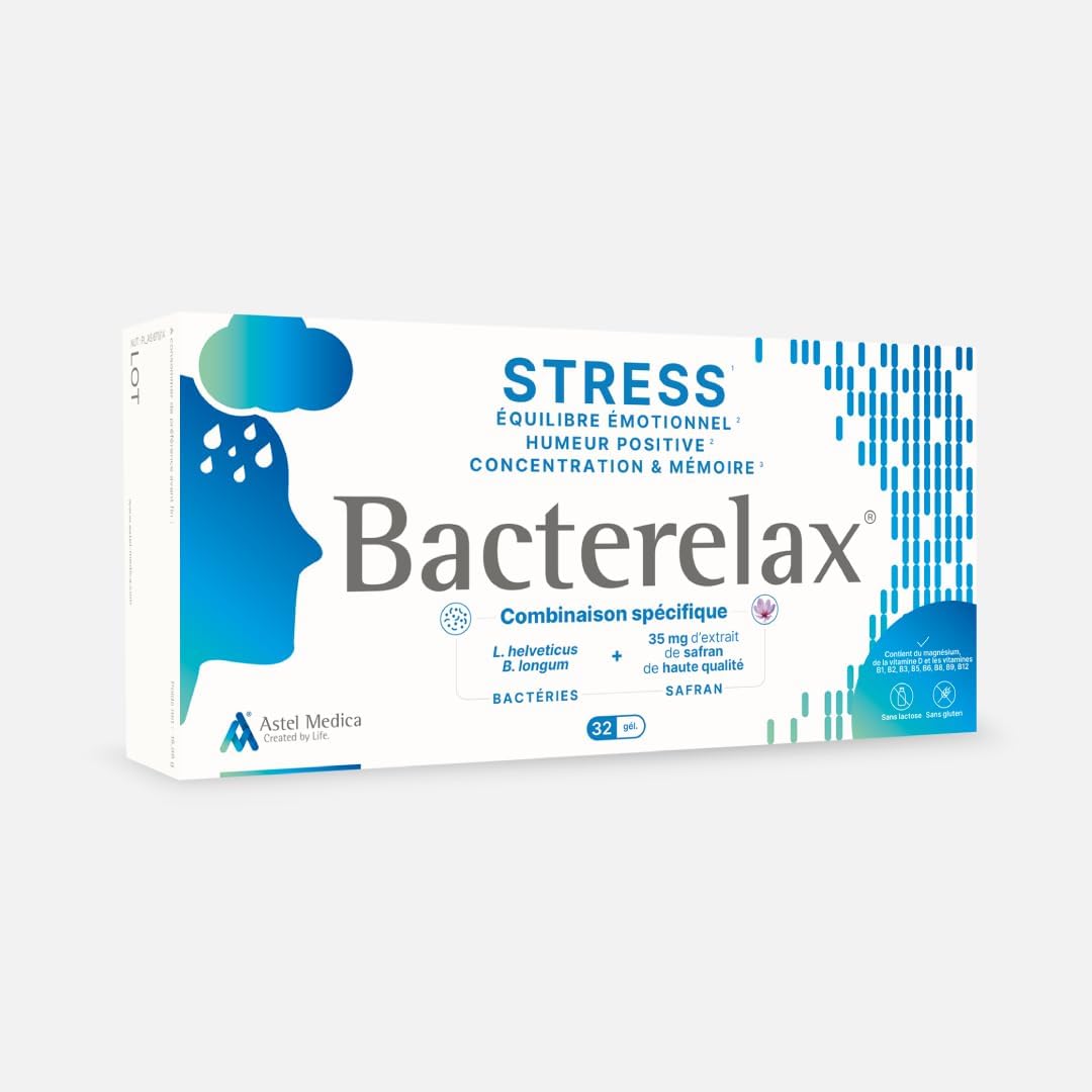 Anti-stress, humeur positive, équilibre émotionnel, détente, concentration et mémoire - Probiotiques, safran, magnésium, vitamines B et D - Complément alimentaire - 32 gélules