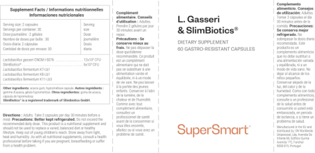L - Gasseri & SlimBiotics® - Probiotiques pour Régime Minceur - Perte de Poids et Brûle-Graisse - 18 Milliards de CFU/Jour - Testé Cliniquement - 60 Gélules Gastro-Résistantes - SuperSmart