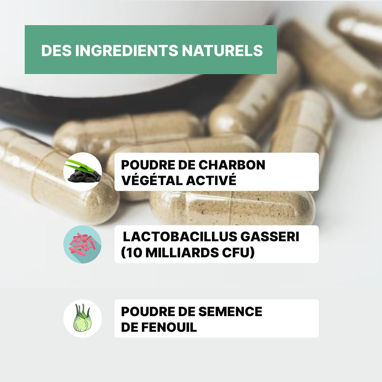 PROBIOTIQUE VENTRE PLAT - Affine votre silhouette - Perte de poids - Bien-être digestif - Anti-ballonnements - Fenouil - Lactobacillus gasseri - Charbon