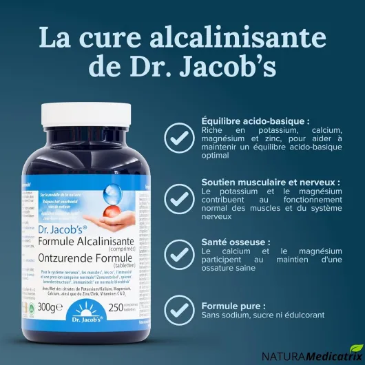Formule alcalinisante en comprimés, optimise le métabolisme acido-basique, synergie de minéraux alcalins