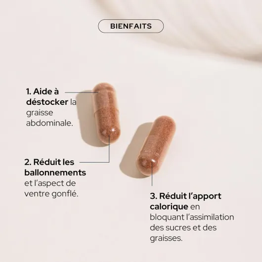 Cure Ventre Plat - Réduction des Graisses Abdominales, Ballonnements, Silhouette Affinée - 100% Naturel - Pépins de raisin, Piment Cayenne, Probiotiques - Vegan Made in France (1 Sachet)