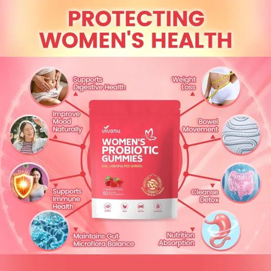 Probiotiques pour Femmes – Gommes Bien-Être Féminin - 18 Souches de Lactobacillus - Jusqu’à 60 Milliards UFC/Jour - Vitamine C - Goût Canneberge - 120 Gommes - 2 Sac 120 Gommes - Canneberge