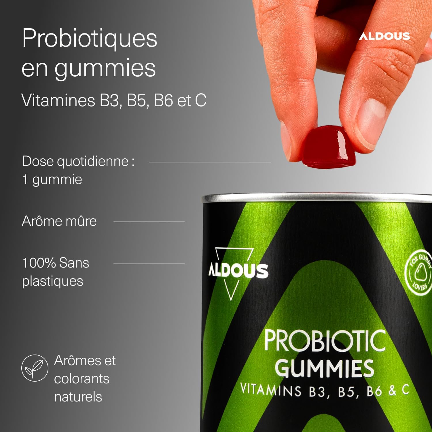 Probiotique Flore Intestinale Gummies - 120 Gommes Goût Naturel Cerise - Flore intestinale, Gaz et Ballonnements - Bifidobacterium, Lactobacillus, Vitamine C, B3, B5, B6 - Spécial amateur de bonbons Mûre 120 unité (Lot de 1)