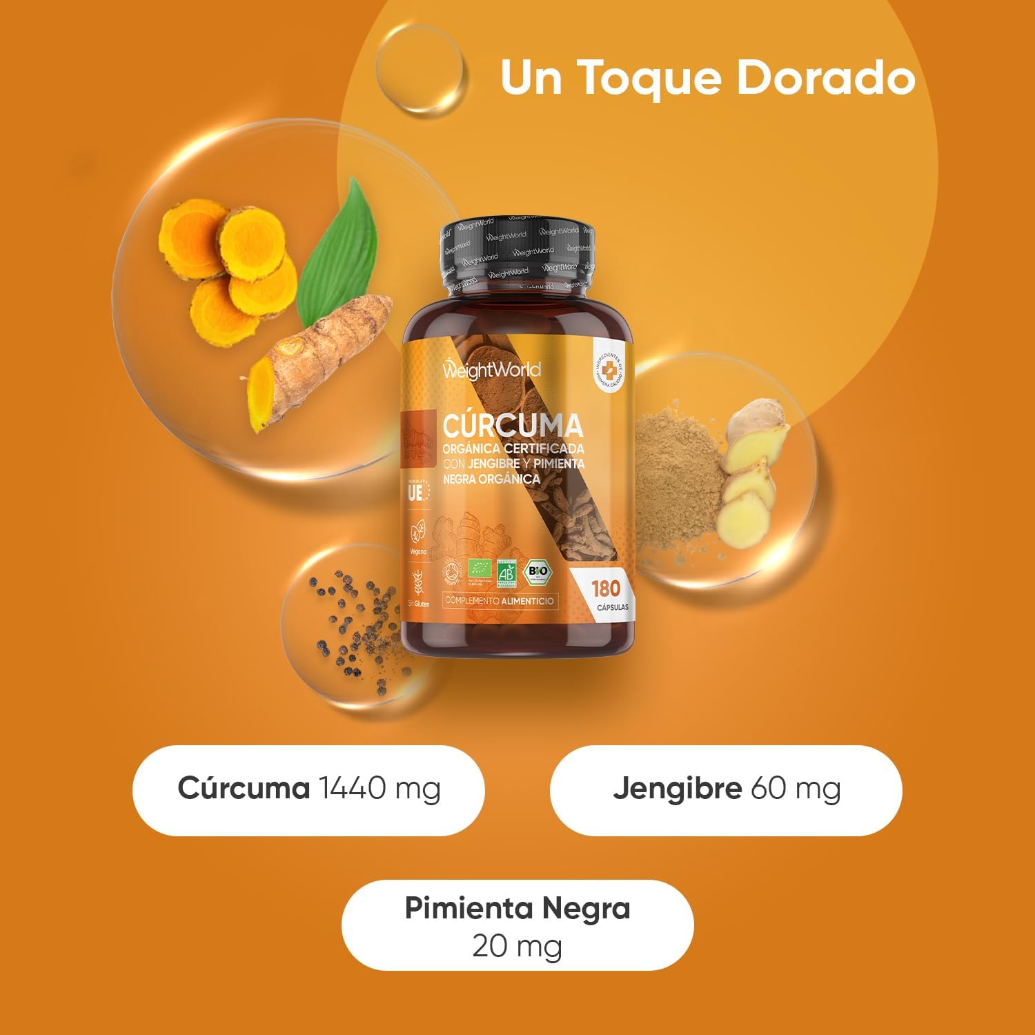Duo Complémentaire - Curcuma avec Probiotique - Complexe avec 77 milliards d'UFC par portion (20 souches), Probiotiques et Prébiotiques (FOS et Inuline) 60 Gélules - Curcuma Bio 180 Gélules Vegan