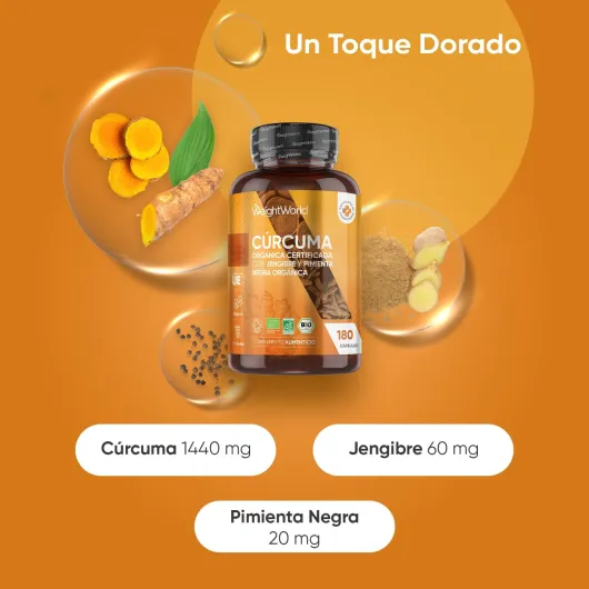 Duo Complémentaire - Curcuma avec Probiotique - Complexe avec 77 milliards d'UFC par portion (20 souches), Probiotiques et Prébiotiques (FOS et Inuline) 60 Gélules - Curcuma Bio 180 Gélules Vegan