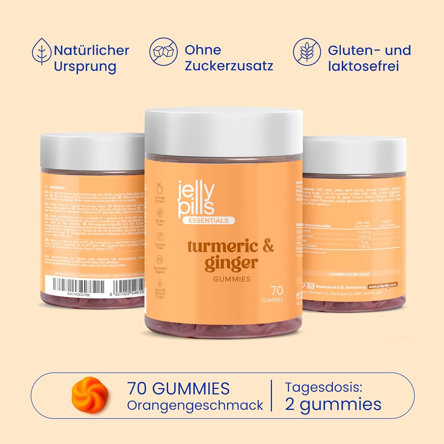 Pack Défenses & Bien-être Articulaire – Vitamine C + Zinc + Propolis et Curcuma + Gingembre – 70 + 70 Gummies Véganes – Sans sucres ajoutés – Saveur Orange