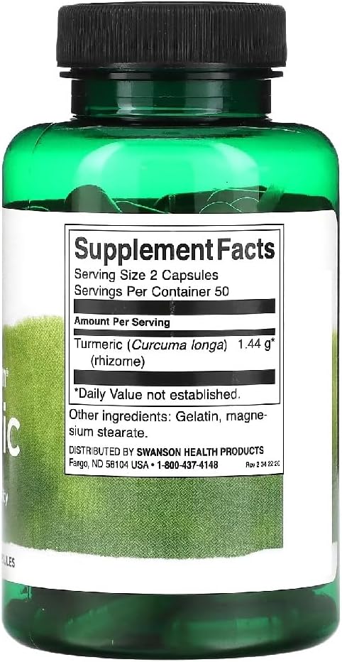 Swanson - Full Spectrum Turmeric - Curcuma Capsules - Soutient la santé des articulations et de la peau, Effet Antioxydant - 720mg - 100 Gélules