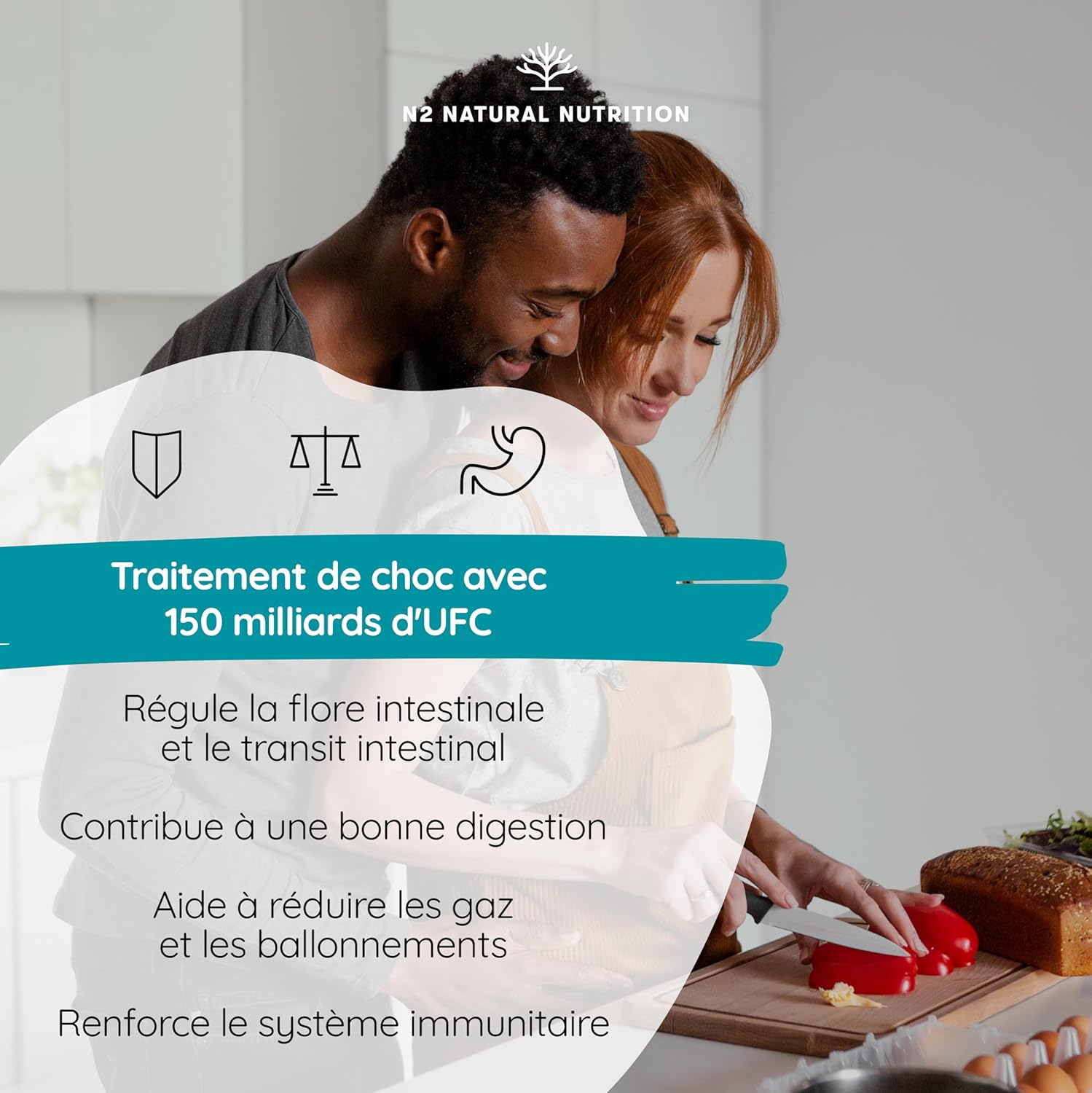 Probiotiques 150 Milliards UFC + Ashwagandha KSM-66 et Magnésium - Santé Digestive, Équilibre Mental et Vitalité - Formules Véganes - N2 Natural Nutrition
